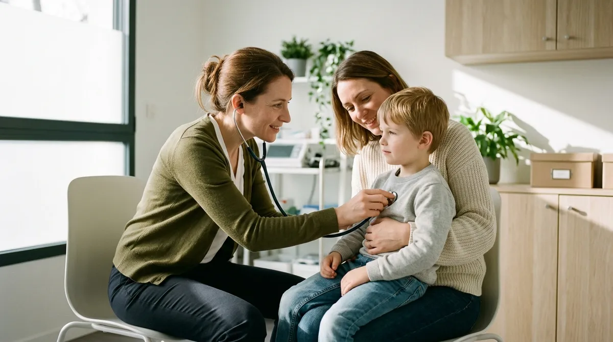 Allergologue examinant un jeune enfant accompagné de son parent