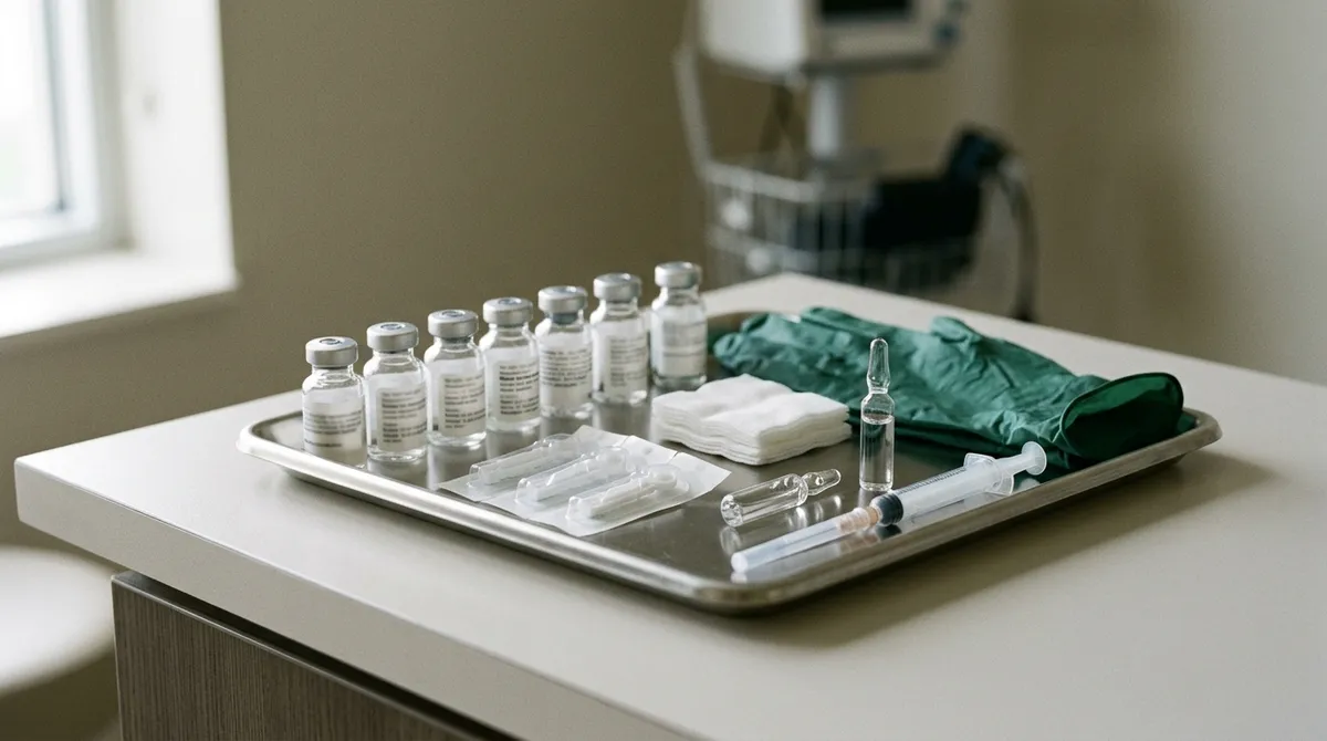 Plateau de tests allergologiques : extraits, lancettes, seringue